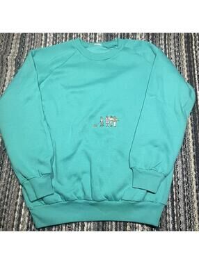 VTG Dog Walker Raglan Sweatshirt Men Teal Fleece Embroidered Crewneck 90s